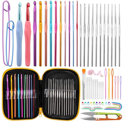 IMZAY Crochet Hooks Set, 66Pack Crochet Needles Set Ergonomic Crochet Hooks - color: Yellow, size: 66 Pcs