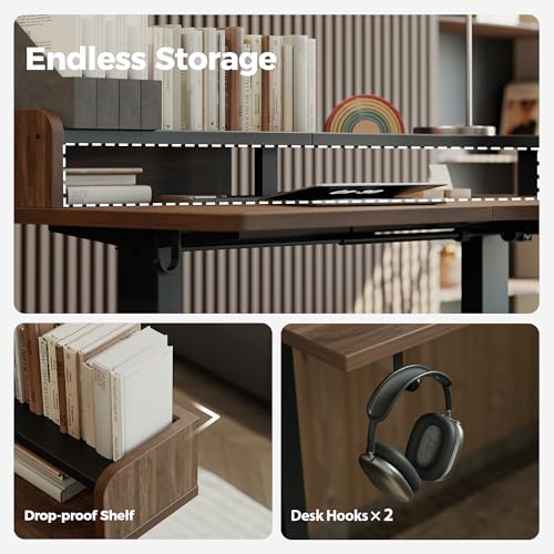 Agilestic L Shaped Standing Desk with Monitor Shelf, 63 Inch, Dark Walnut - color: Dark Walnut, size: 63x55 Inch with shelf