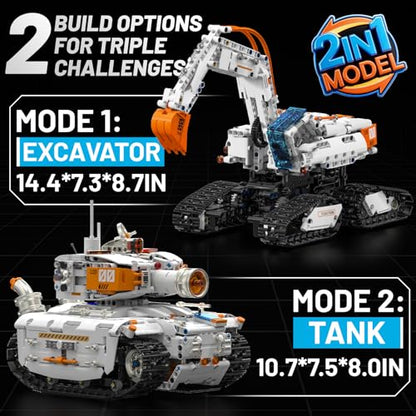 HPROMOT 2 in 1 STEM Building Kit, 1129PCS App & Remote Control Excavator Tank Coding Robot, Technic Programmable Construction Blocks, Educational Engineering Science Gift for Boys Girls Ages 8-16 - color: H1011