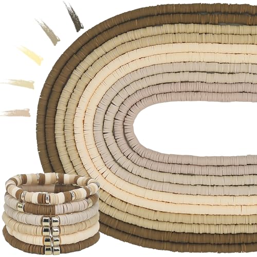 MIIIM 3600 PCS 10 Strands Polymer Clay Beads for Jewelry Making, Vinyl Heishi Beads 6mm for Surfer Bracelets Necklace Making (Khaki Cream) - color: Khaki Cream