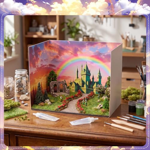 AmazingSpark 2 Set Green Castle Diorama Box and Yellow Brick Decor, Diorama Project Supplies Set, Cardboard Display Case Kit & Sticker with Double Sided Tapes for DIY Crafts - style: Green Castle