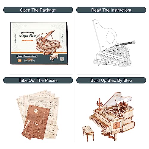 ROBOTIME AMK81 Magic Piano 3D Puzzles for Adults-Mechanical 3D Puzzles Musical Instrument-Wooden Music Box Puzzle Kit to Build-Aesthetic Desk Decor Unique Gift for Men/Women