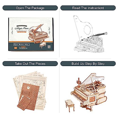 ROBOTIME AMK81 Magic Piano 3D Puzzles for Adults-Mechanical 3D Puzzles Musical Instrument-Wooden Music Box Puzzle Kit to Build-Aesthetic Desk Decor Unique Gift for Men/Women