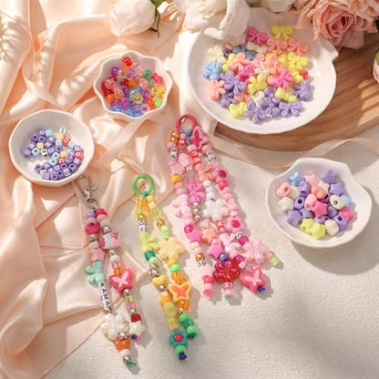 Whimsibelle 824 Pcs DIY Bead Keychain Making Kit 740 Beads Versatile Charms & Tools for Beaded Jewelry Making, Bracelet Necklace Charm Keychain Craft Gift for Kid Teen Adult Personalized Accessories