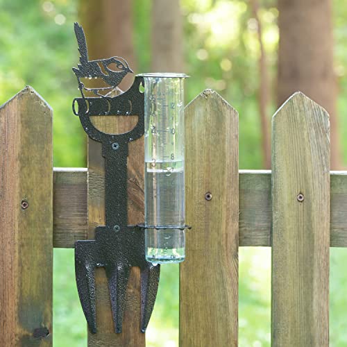 La Crosse 704-98937-INT Bird and Shovel Metal Garden Rain Gauge with 5" Glass Tube - color: Hammered Bronze