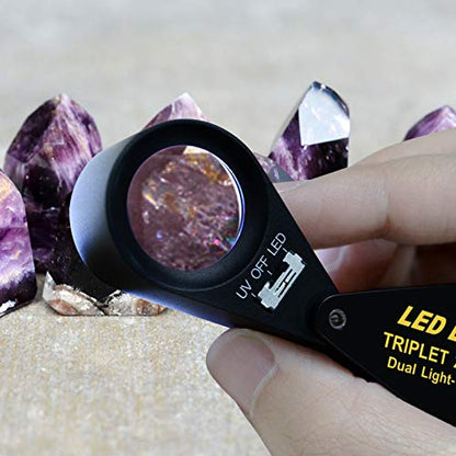 Jewelry Loupe 20X 21mm Triplet Lens Foldable Pocket Magnifying Glass with LED UV Light, Jewelers Loupe with Case Cloth Lanyard for Diamonds Gemstones Coins Stamps - color: 20x Magnification