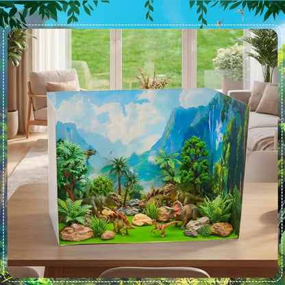 AmazingSpark 2 Set Dinosaur Diorama Box and Fake Grass Decor, Dinosaur Habitat Diorama Project Supplies Set, Cardboard Display Case Kit & Artificial Grass with Double Sided Tapes for DIY Crafts - style: Dinosaur