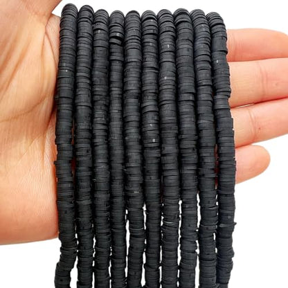 MIIIM 3600 PCS 10 Strands Polymer Clay Beads for Jewelry Making, Vinyl Heishi Beads 6mm for Surfer Bracelets Necklace Making (Black) - color: Black