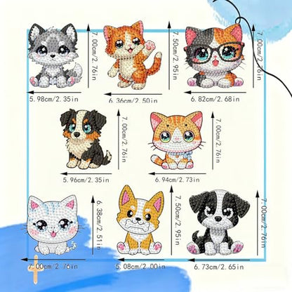 8 PCS Diamond Art Keychain Kits for Kids, DIY Diamond Painting Crafts, Beginner Art Kit, Arts & Crafts Gift for Ages 8–12 - color: Cats & Dogs