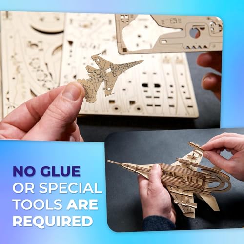 UGEARS The Ghost of Kyiv Ukrainian Fighter 3D Puzzle, Jet Model Kit with Movable Ailerons, Wing Flaps & Tail Rudders - MiG-29 Military Aircraft