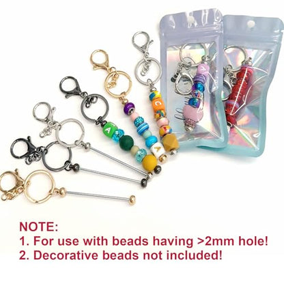 42/84/126 Pcs Beadable Keychain Bars Bulk Blank DIY Beaded Keychain Making Supplies with Bag Thank You Card - color: Silver