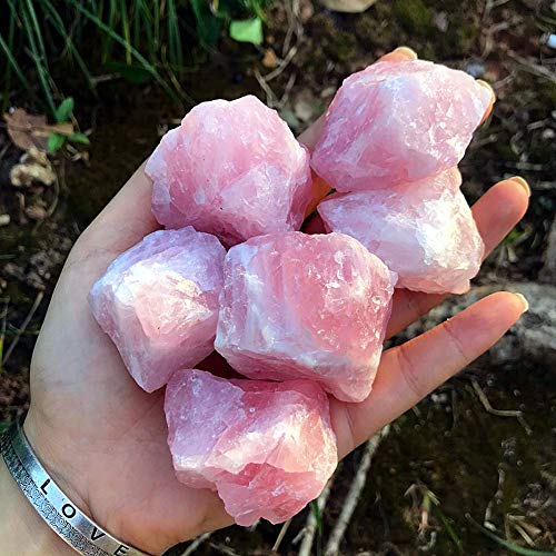 Zenkeeper 1Lb Natural Raw Rose Crystal Large Rose Quartz Stone Rough Gemstones Fountain Bulk Rocks for Tumbling, Cabbing, Polishing, Wire Wrapping, Wicca & Reiki Crystal Healing - color: Rose Crystal