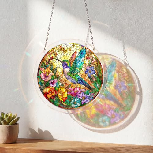 Acrylic Jigsaw Puzzle Suncatcher - Hummingbird Garden - color: Hummingbird Garden, size: S-7.4in*7.4in