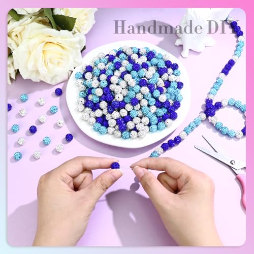 Dowarm 255PCS 10mm Rhinestone Beads for Baseball Rhinestone Necklace Bracelet Jewelry Making, Round Polymer Clay Beads for Crafts Beaded Pen, DIY Shamballa Pave Disco Bead, Turquoise|Blue|White - color: 05-Turquoise | Blue | White