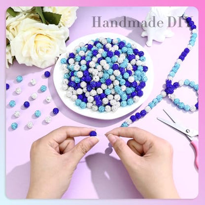 Dowarm 255PCS 10mm Rhinestone Beads for Baseball Rhinestone Necklace Bracelet Jewelry Making, Round Polymer Clay Beads for Crafts Beaded Pen, DIY Shamballa Pave Disco Bead, Turquoise|Blue|White - color: 05-Turquoise | Blue | White