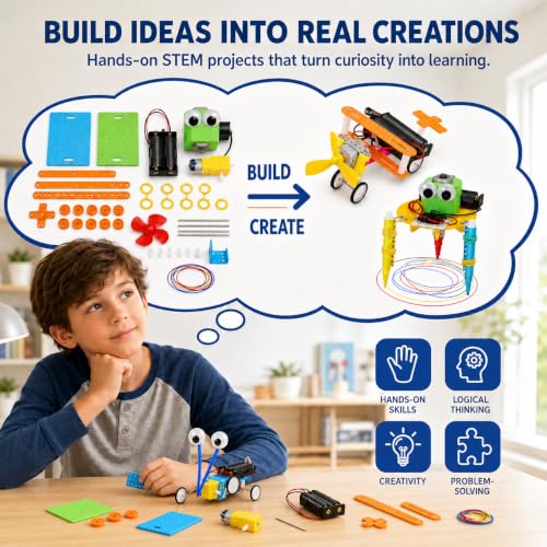 NewFamily 6-in-1 STEM Robot Kit for Kids Ages 8-12, DIY Robot Building Science Kit with Engineering Projects and Motorized Activities, Educational STEM Toys for Boys Girls, Birthday Gift