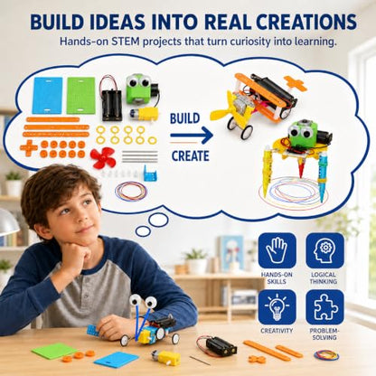 NewFamily 6-in-1 STEM Robot Kit for Kids Ages 8-12, DIY Robot Building Science Kit with Engineering Projects and Motorized Activities, Educational STEM Toys for Boys Girls, Birthday Gift