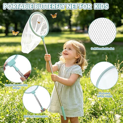 Kids Bug Catcher Kit, 11-Piece Outdoor Explorer Set with Bug Vacuum, Wooden Insect House, Butterfly Net, Ages 4-8