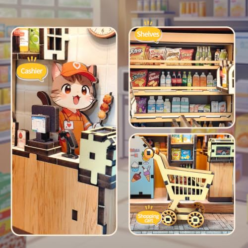 Music Park Book Nook for Adults, 3D Wooden Puzzle Konbini Store with LED - color: Konbini Store