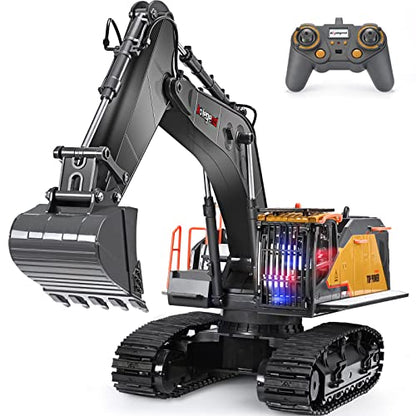 kolegend Remote Control Excavator Toy 1/14 Scale RC Excavator, 22 Channel Upgrade Full Functional Construction Vehicles Rechargeable RC Truck with Metal Shovel and Lights Sounds - style: Excavator