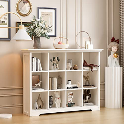 OSCHF 12-Cube Open Bookcase with Base, 3-Tier Wooden Bookshelf, White - color: Warm White, size: 12-Cube
