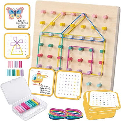 Wooden Peg Board and Geoboard for Kids Age 5+, Montessori Fine Motor Toy