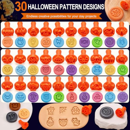 30 Pcs Halloween Clay Modeling Stamp Set 72 Letters with Box - style: Halloween