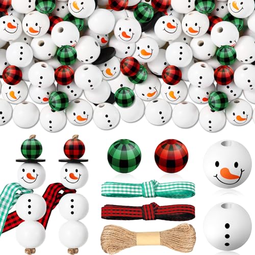 Landical 180 Pcs Christmas Crafts Snowman Wooden Bead DIY, Cute Color - color: Cute Color