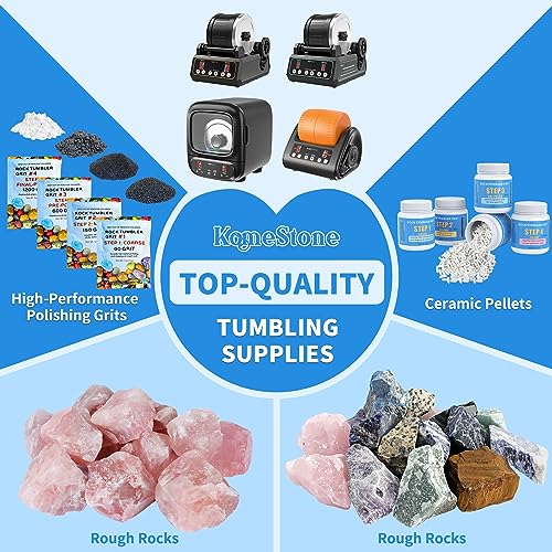 KomeStone Rock Tumbler Grit and Polish Refill Kit - 6 Pounds, Value Pack, Ideal for Up to 40 lbs. of Rocks, 4-Step Tumbling Media, Compatible with Any Rock Polisher, Better Results - color: Light Blue