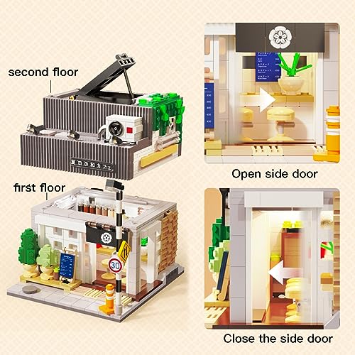 Summer Breeze Japanese Café Building Block Set, MOC Kyoto Street View with Lights, Japanese Architecture Construction Model, Gift for Adults(1108PCS) - style: Japanese Summer Coffee