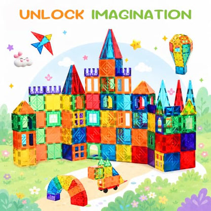 cossy 100 Pcs Magnetic Tiles, Magnet 3D Building Blocks Set with 2 Cars - size: 100 PCS