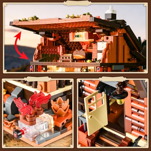 SATHIBI Wood Cabin Building Blocks Set for Adults,Forest Wooden House Building Toys with Light,Log Cabin Construction Kits,Home Decor Gifts for Adults and Teen 14+(1969Pcs)