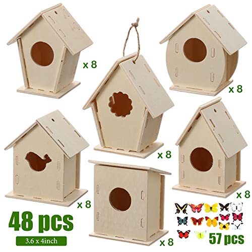 Sawysine 107 DIY Birdhouse Kits, Wooden Bird House Multiple Entrance - style: Cute Style