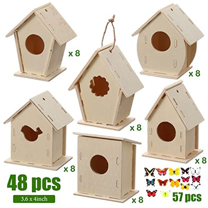 Sawysine 107 DIY Birdhouse Kits, Wooden Bird House Multiple Entrance - style: Cute Style