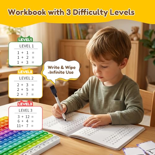 JoyCat 144 Addition & Subtraction Flash Cards with Learning Board, Ages 4-8
