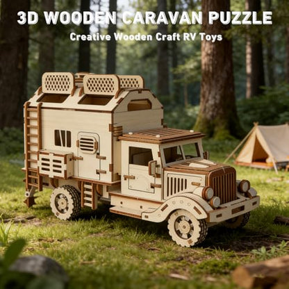 3D Wooden Puzzle, RV Model Kit for Adults & Teens, DIY Mechanical Wooden Model Kits, 11.88in X 6.49in Brain Teaser, Creative Wood Craft Puzzle Gift & Desk Decor