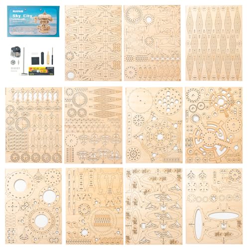 3D Wooden Puzzles for Adults, SkyCity Music Box Model Kit, 600+ Pcs Cityscape Design, Challenging Mechanical DIY Craft, STEM Toy and Unique Gift for All Occasions