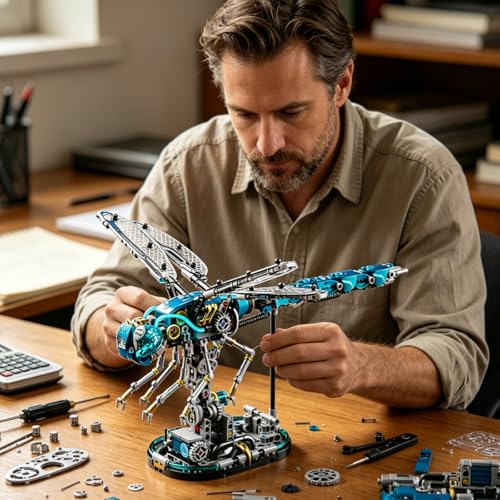 Mechanical Technik Dragonfly Building with Light, Compatible with Lego for Adults, Insect Animal World Model & Display Stand, Educational STEM Toys for Boys Home or Office Décor (866PCS) - style: Dragonfly