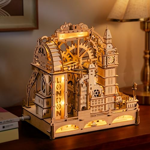 ROKR Marble Travel London, 3D Wooden Puzzles for Adults, Marble Run Kit Adults to Build, 3D Wooden Puzzle with LED, Unique Gift for Men Women