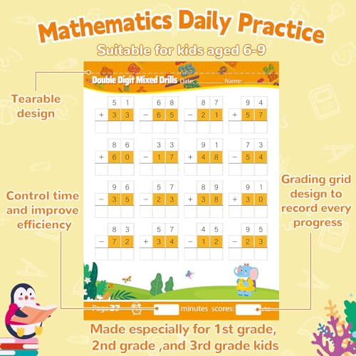 Addition and Subtraction Workbook Double Digit Math Problem Workbook for 1st Grade 2nd Grade 3rd Graders, Addition&Subtraction Worksheets for Ages 5-9, Math Repetition Exercise Daily, 56 Pages - style: Level 3（Addition and Subtraction）