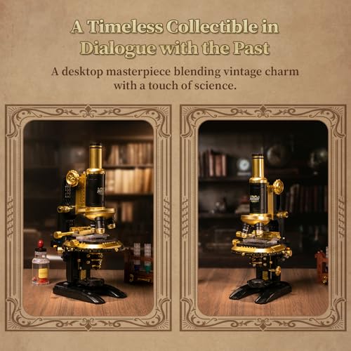 PANTASY Retro Microscope Building Kit with Antique Brass Finish for Adults