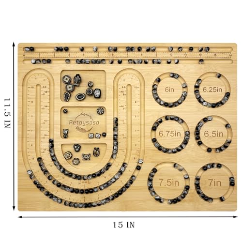 Petoysoso Bead Board for Jewelry Making, Bamboo Beading Board for Jewelry Bracelet Making, Bracelet Bead Board, Beading Trays Jewelry Design Mats for Bracelet, Necklace, Jewelry Making 15x11.5x0.5 in - size: Necklace-L