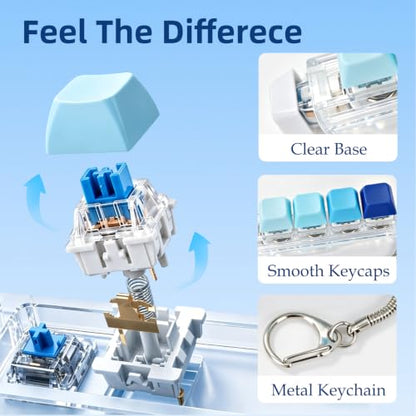 Keyboard Fidget Toy, 5-in-1 Decompression Button Clicker Keychain with Glowing LED, Portable Tactile Sensory Toy, Christmas Stocking Stuffers Gift for Adults Teens, Stress Relief ASMR (Blue) - color: Blue