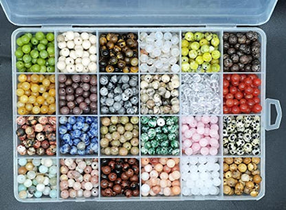 1200pcs 6mm Natural Round Stone Beads Real Gemstone Beading Loose Gemstone Hole Size 1mm DIY Smooth Beads for Bracelet Necklace Earrings Jewelry Making,Box Packed(24 Material -B,6mm) - color: 24 material -B,6mm, size: 6mm