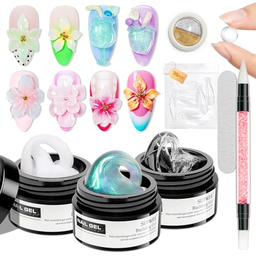 Sculpting Gel for Nail Art, Non-Stick Hand 3D Gel Nail Art - color: Clear&Mikly White&Aurora Green