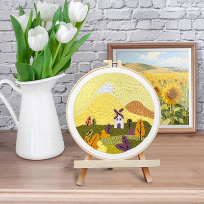 ERKOON Punch Needle Kit Adults Beginners, DIY Easy Landscapes Embroidery Set for Starter Art Craft, Needling Punch Project with Patterns, Tools, Yarns, Hoop, Instruction (Fall) - color: Fall