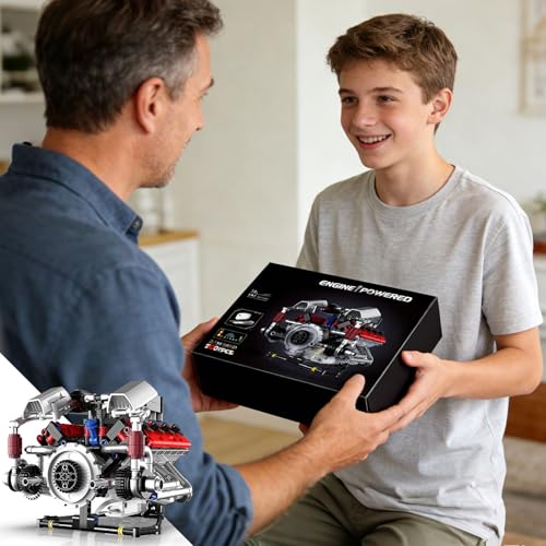 V8 Engine Model Kit that Run, 8-Cylinder Car Engine Building Blocks Set, Build Your Own STEM Engineering Kit that Work with LED Light and APP Control, Collections Set for Age 8+/Kids/Adults (700 PCS) - color: Silver