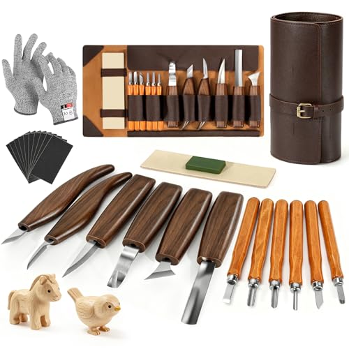 17Pcs DIY Wood Carving Tools, 6 Whittling Knives, 5 Detail Carving Knives - color: Dark Brown