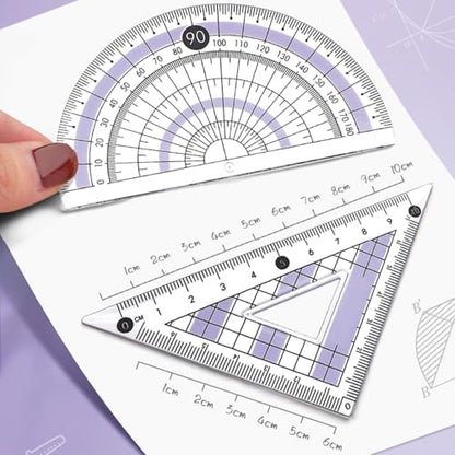 8 Pcs Pink Geometry Set Cute Compass Set with Maths Protractor Rulers, Math Set for Drawing Measuring Tools, Kawaii Ruler Kit for Class Women Girls School Supplies (Pink) - color: Pink