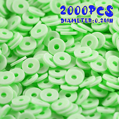 2000pcs Grass Green Clay Beads for Bracelets Making, Flat Round Polymer Clay Beads 6mm Heishi Beads for Jewelry Making Earring Bracelets Necklace - color: Grass Green 9
